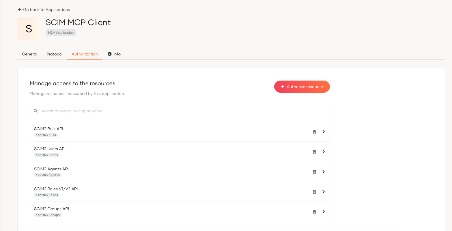 SCIM MCP Client: Authorization tab