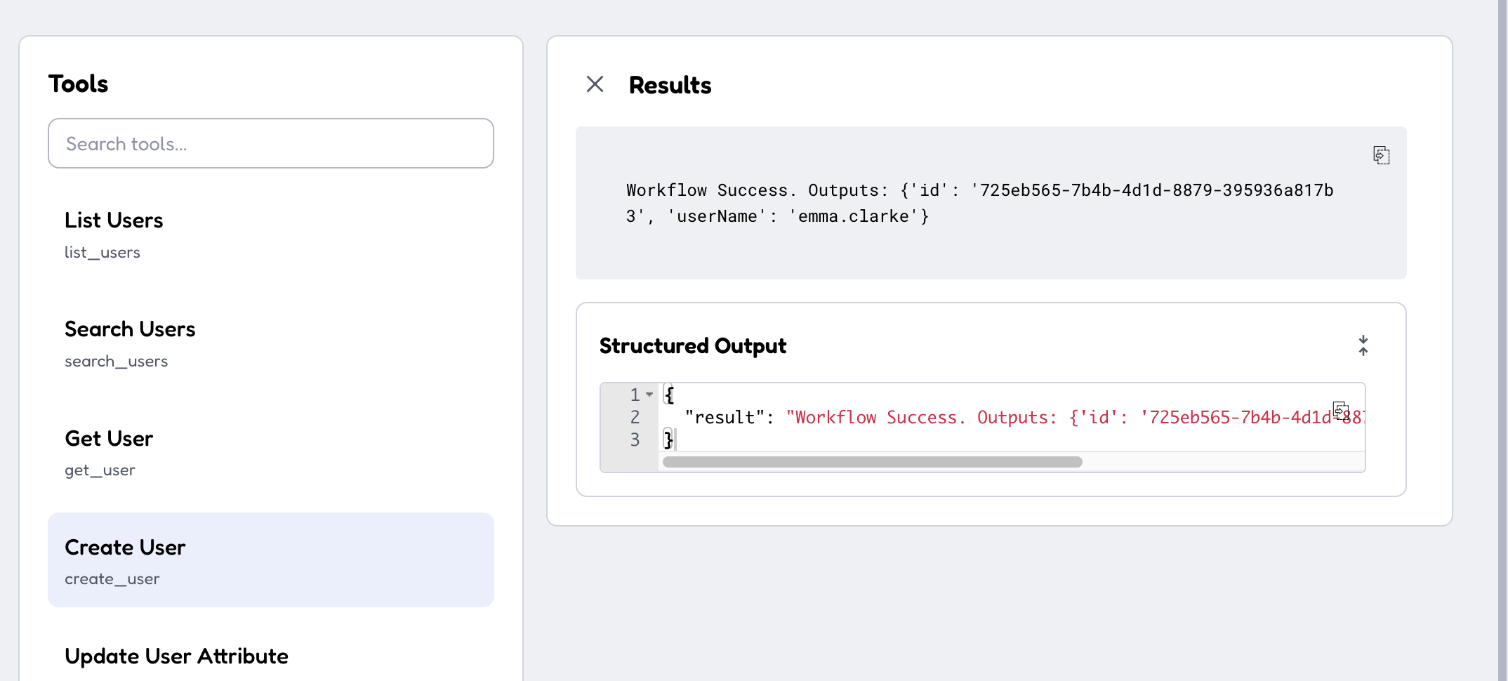 Inspector calling create_user through the secured gateway