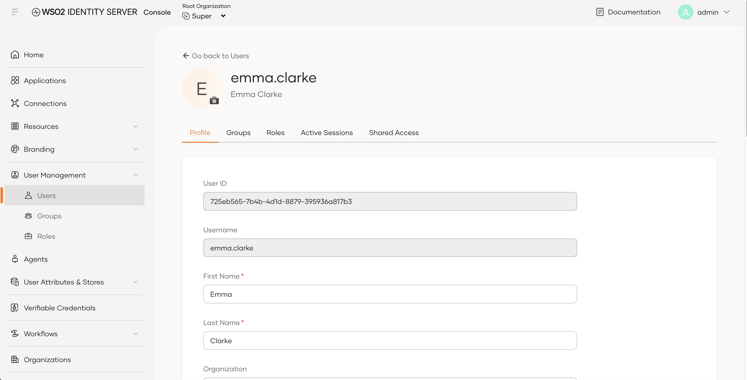 Emma Clarke in the Identity Server Console